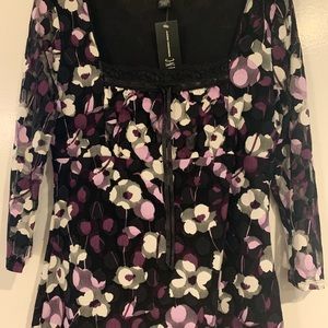 Ladies Top - black /pink /white INC. Poppy Print